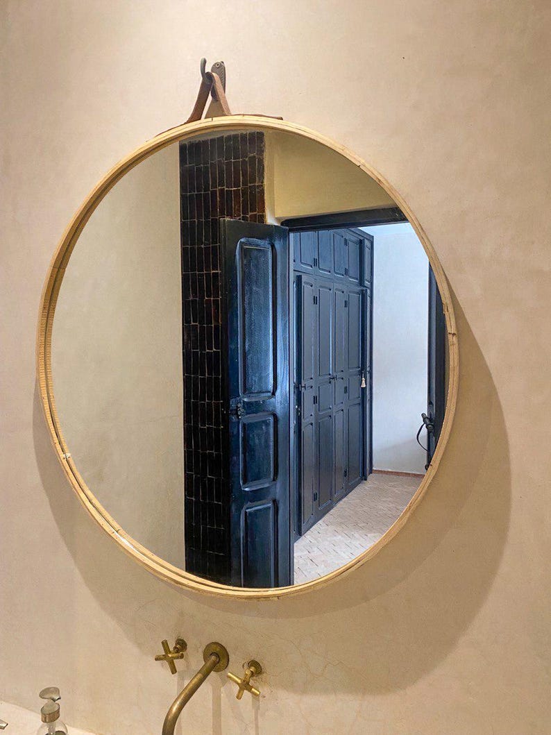 Handmade Round Brass Mirror – Modern Moroccan Wall Décor