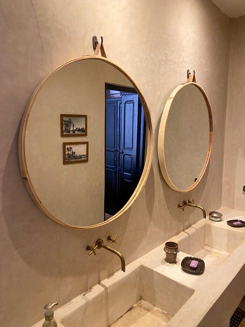 Handmade Round Brass Mirror – Modern Moroccan Wall Décor