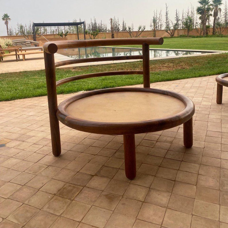Walnut Round Lounge Chair – Handmade with Cushion
