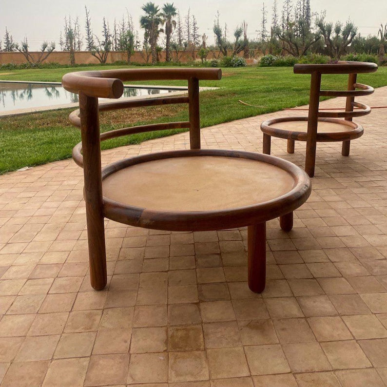 Walnut Round Lounge Chair – Handmade with Cushion