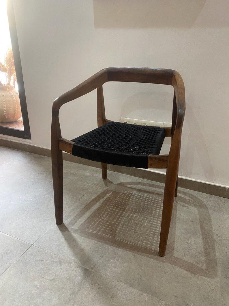Walnut Armchair – Handmade with Black Woven Seat