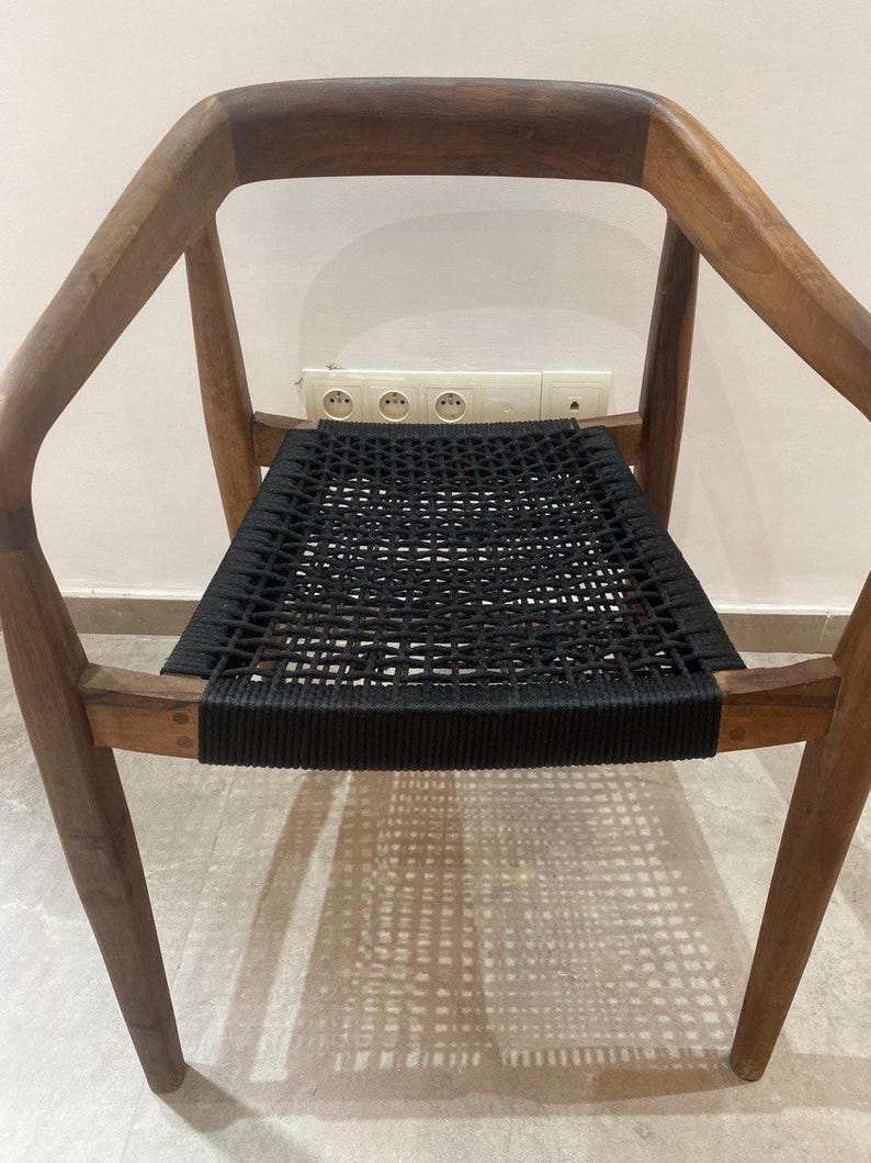 Walnut Armchair – Handmade with Black Woven Seat
