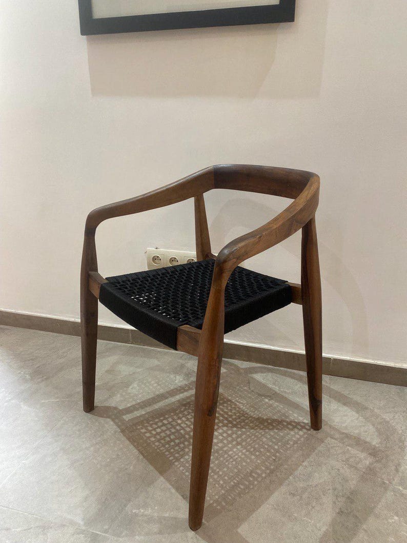 Walnut Armchair – Handmade with Black Woven Seat