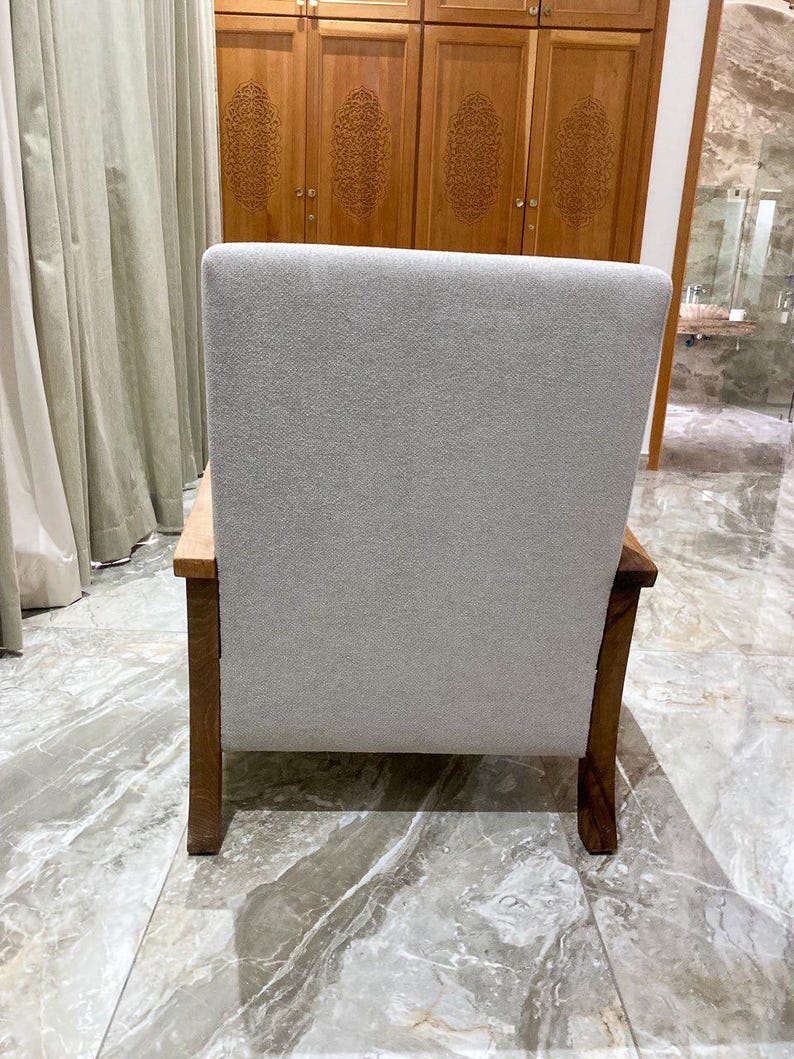 Upholstered Armchair with Walnut Wood Frame – Handmade