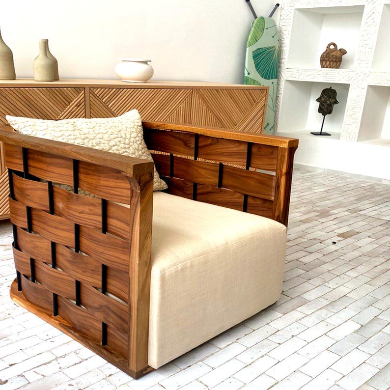 Walnut Barrel Lounge Chair – Handmade with Cushion