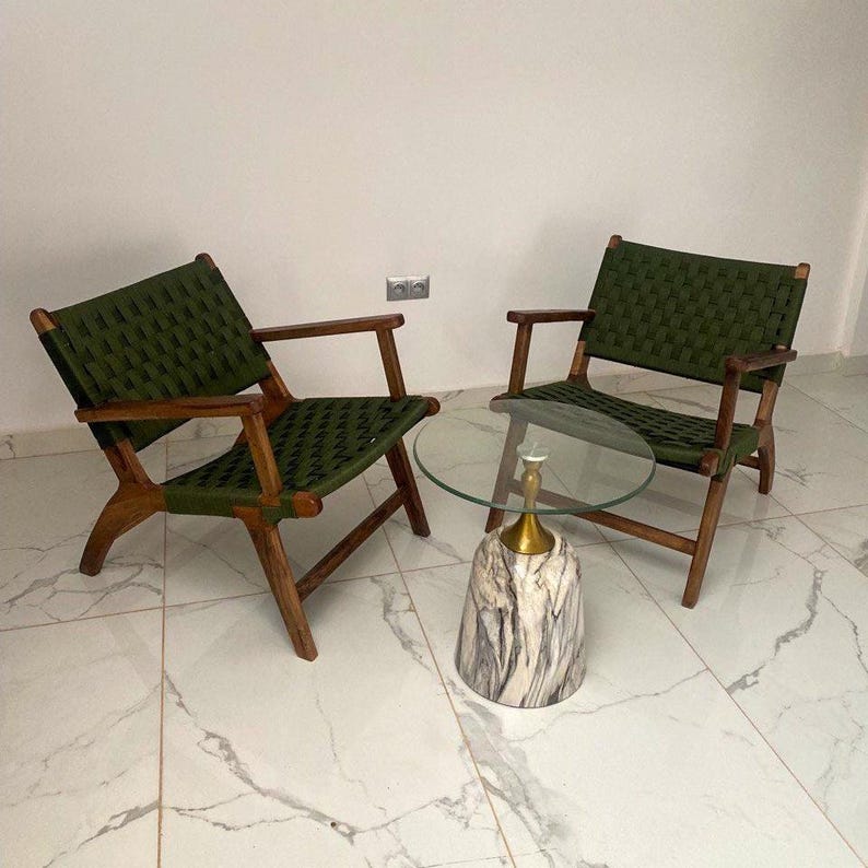 Walnut Armchair – Handmade with Green Woven Seat