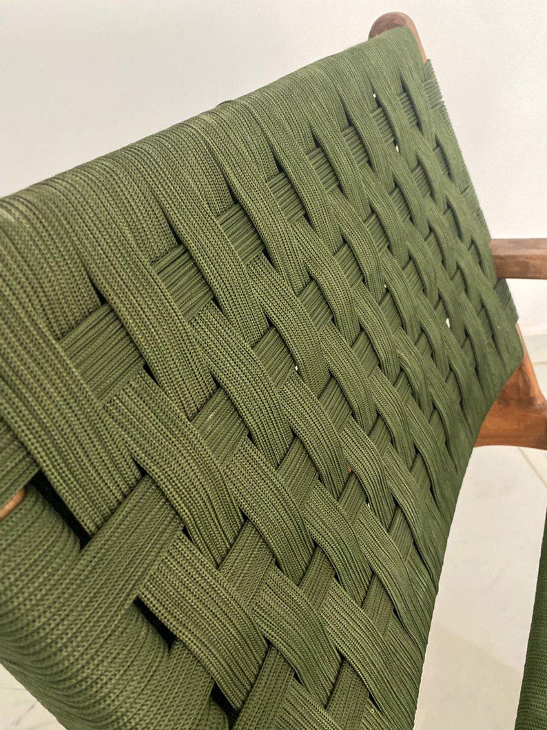 Walnut Armchair – Handmade with Green Woven Seat