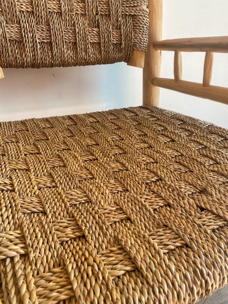 Rustic Wooden Armchair with Woven Seat – Handmade