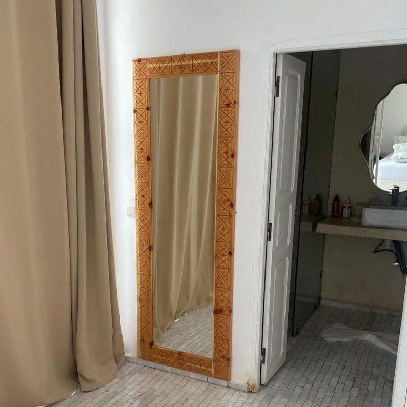 Handcrafted Wooden Mirror – Carved Geometric Frame