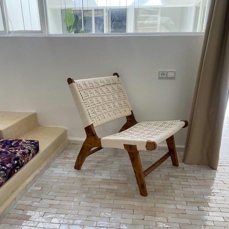 Walnut Cotton Rope Lounge Chair – Handmade Weave