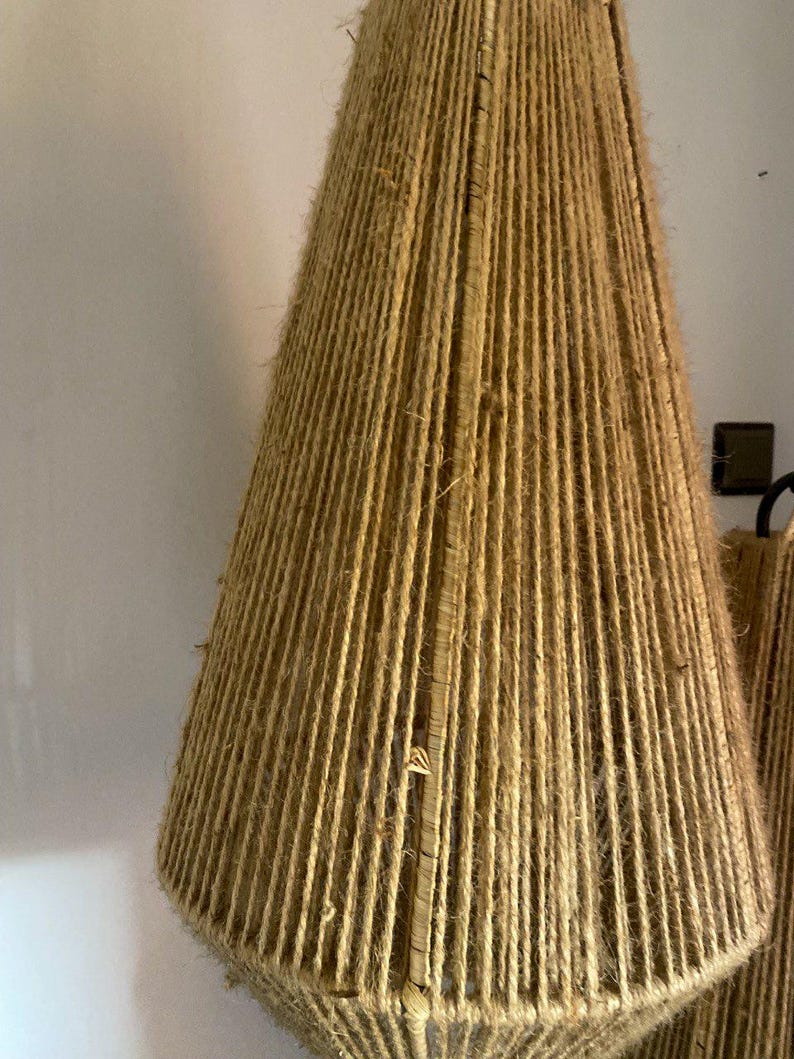 Set of 2 Large Jute Pendant Lamps – Handmade Boho Rope Ceiling Lights