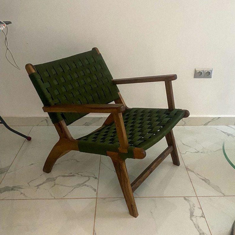 Walnut Armchair – Handmade with Green Woven Seat