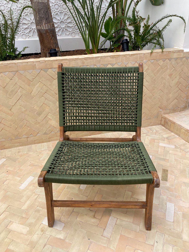 Walnut Lounge Chair – Handmade with Green Woven Seat