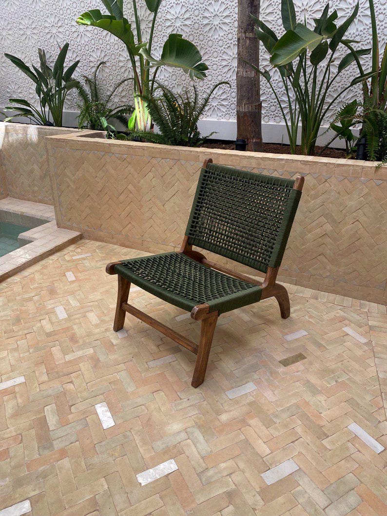 Walnut Lounge Chair – Handmade with Green Woven Seat