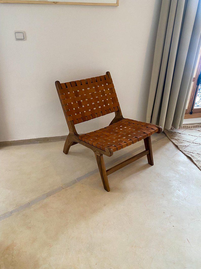 Walnut Lounge Chair – Handmade with Leather Weave