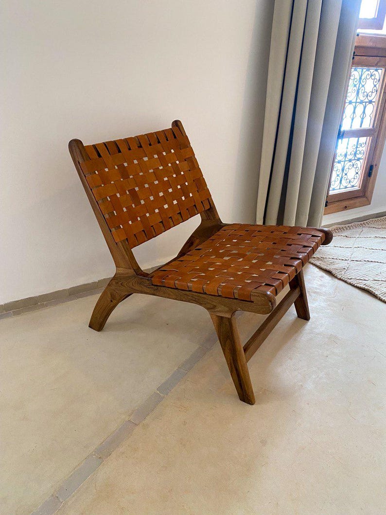 Walnut Lounge Chair – Handmade with Leather Weave