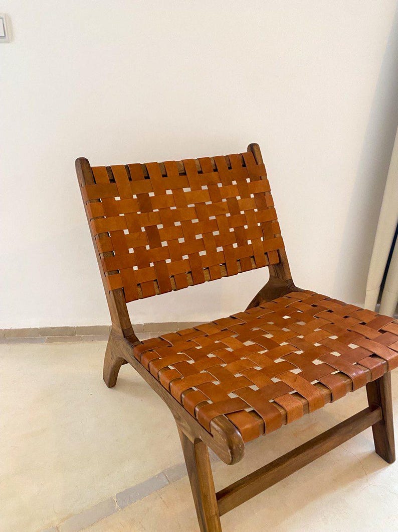 Walnut Lounge Chair – Handmade with Leather Weave