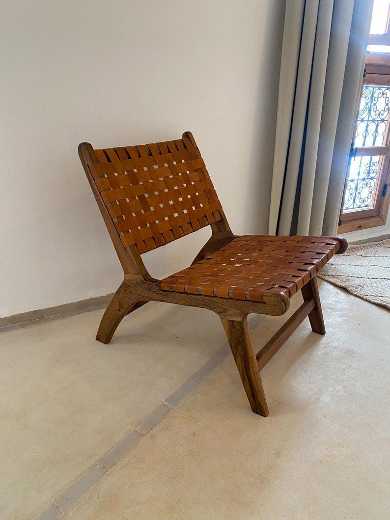 Walnut Lounge Chair – Handmade with Leather Weave