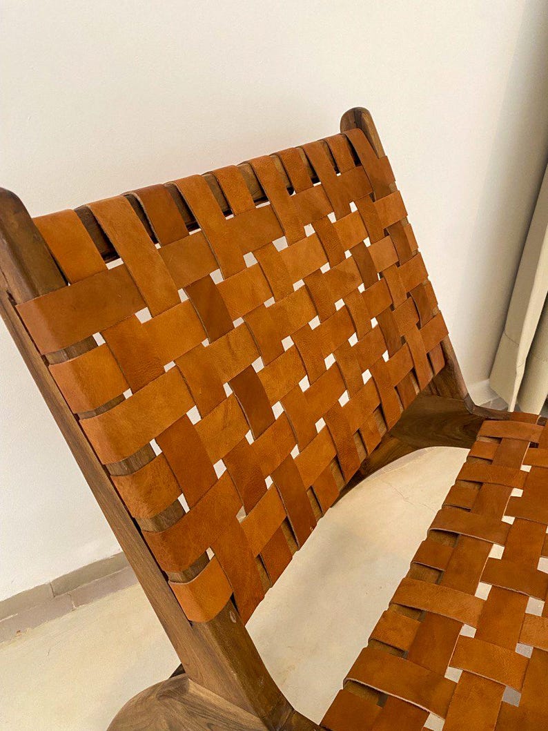 Walnut Lounge Chair – Handmade with Leather Weave