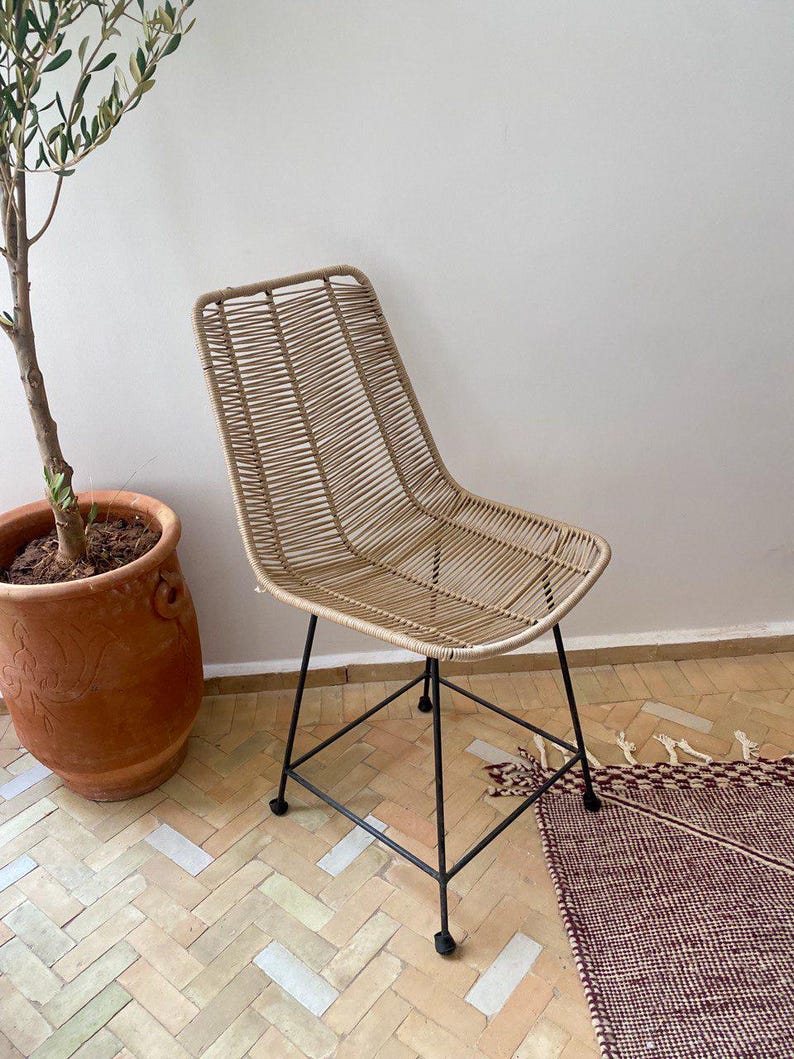 Woven Rattan Chair with Metal Frame
