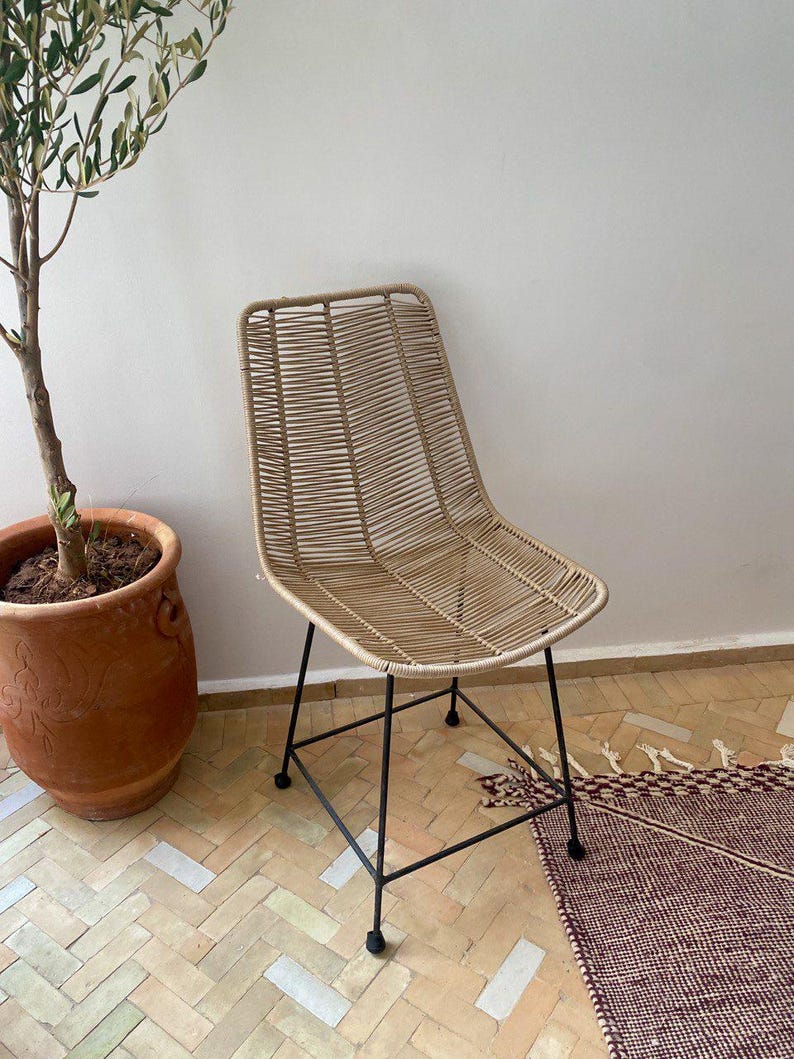 Woven Rattan Chair with Metal Frame