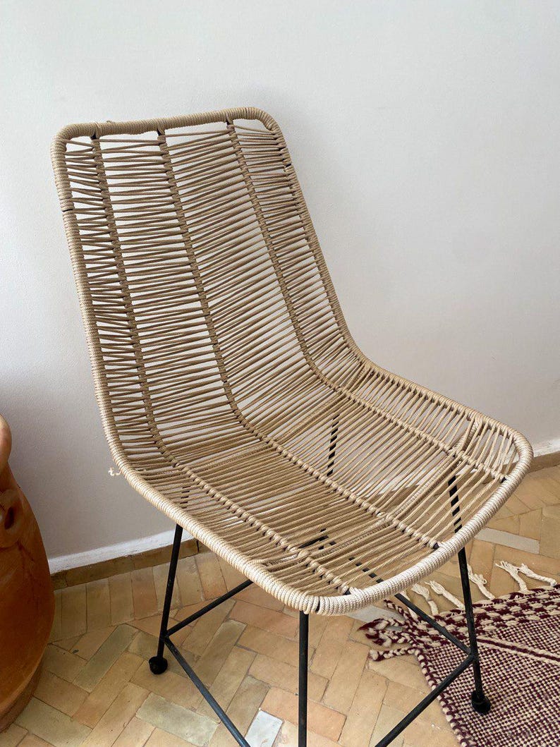 Woven Rattan Chair with Metal Frame