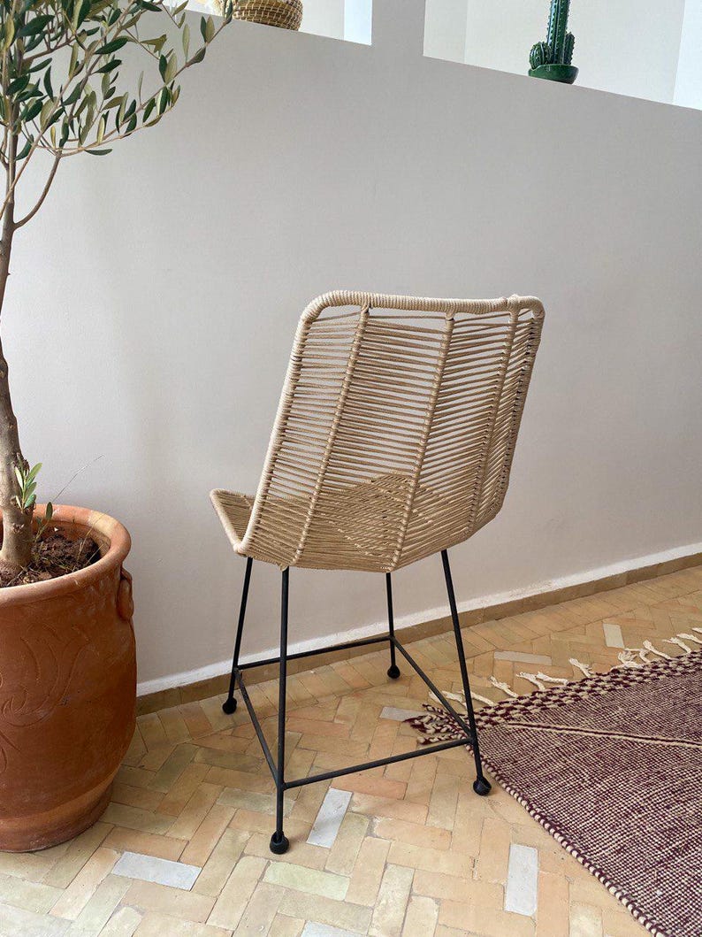 Woven Rattan Chair with Metal Frame