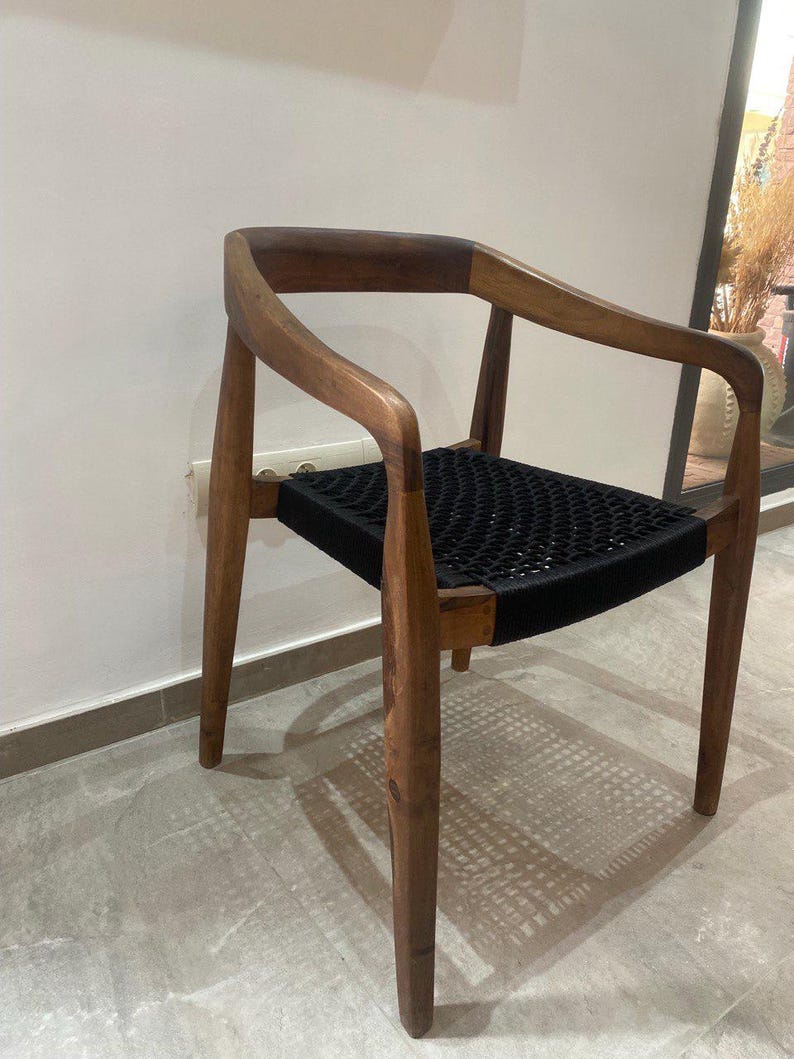 Walnut Armchair – Handmade with Black Woven Seat