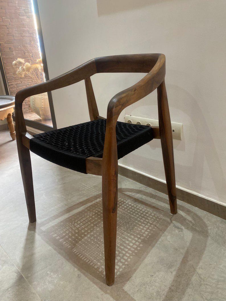 Walnut Armchair – Handmade with Black Woven Seat
