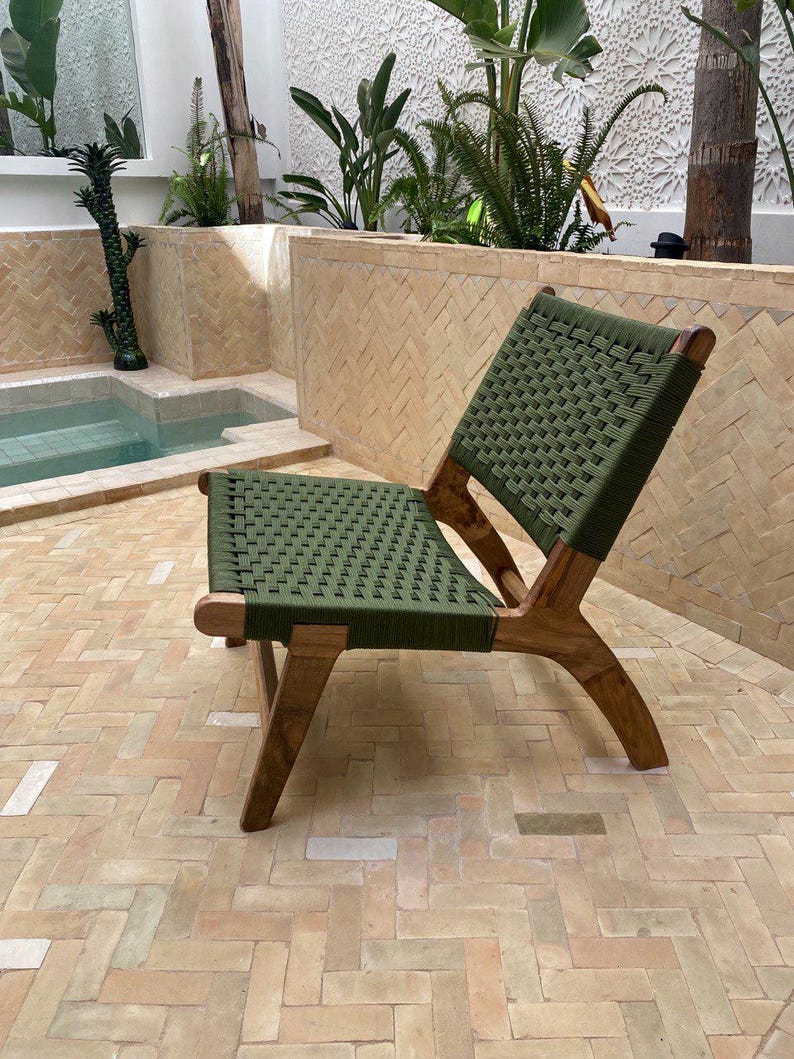 Walnut Lounge Chair – Handmade with Green Woven Seat