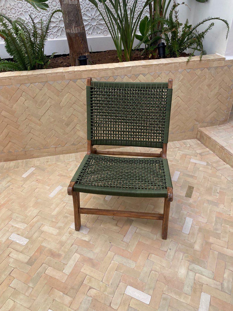 Walnut Lounge Chair – Handmade with Green Woven Seat