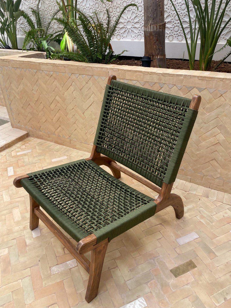Walnut Lounge Chair – Handmade with Green Woven Seat
