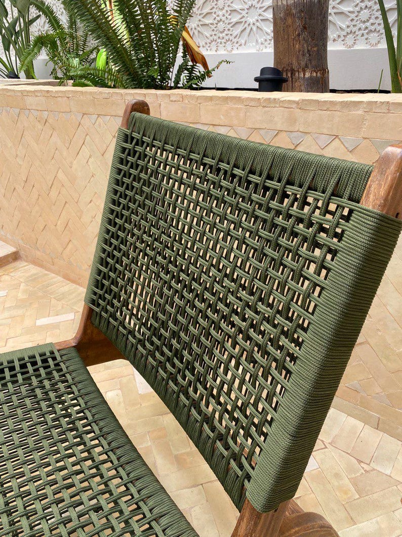 Walnut Lounge Chair – Handmade with Green Woven Seat
