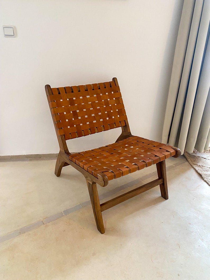 Walnut Lounge Chair – Handmade with Leather Weave