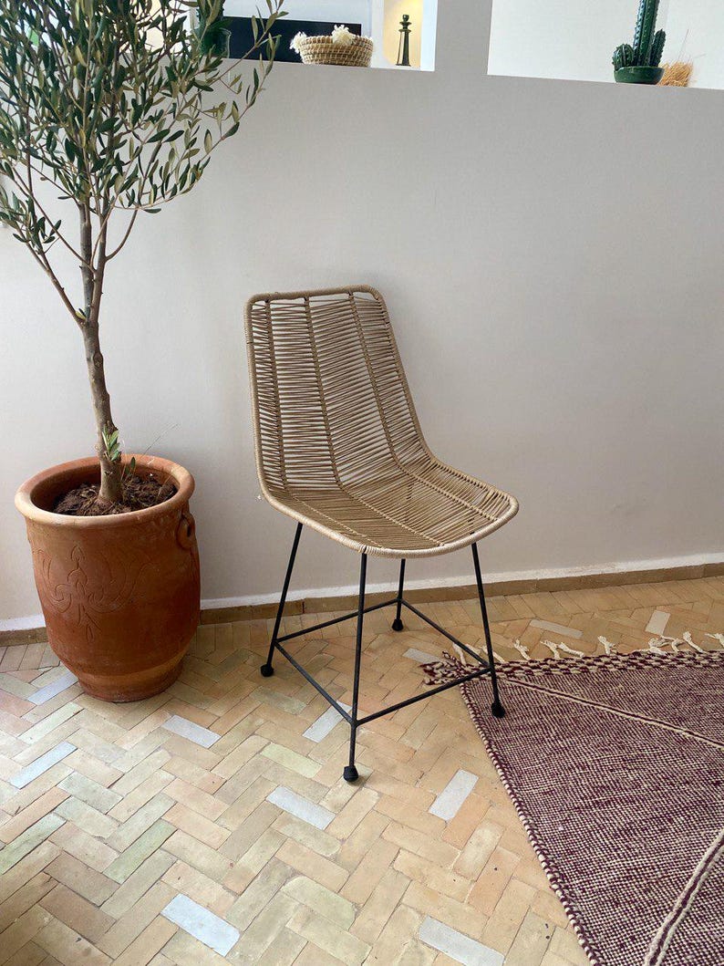Woven Rattan Chair with Metal Frame