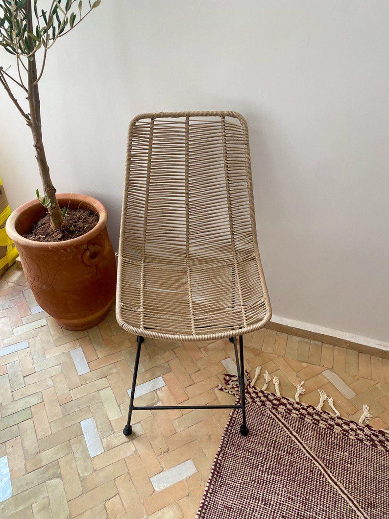 Woven Rattan Chair with Metal Frame