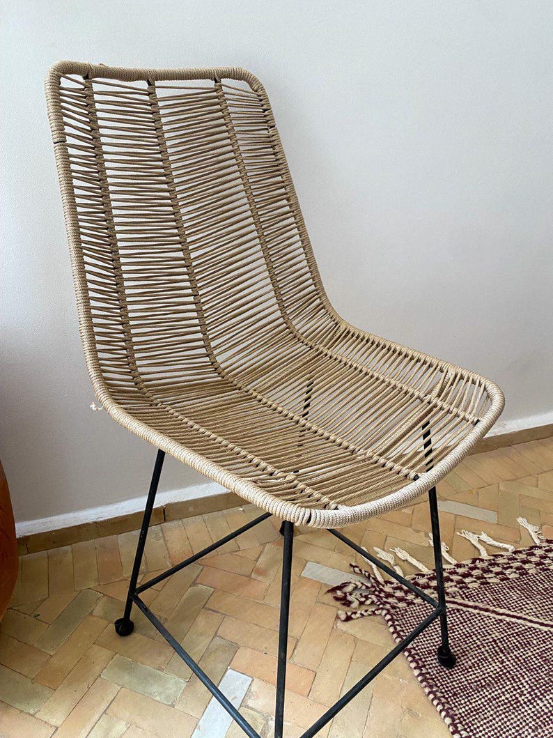 Woven Rattan Chair with Metal Frame