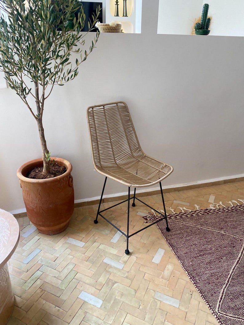 Woven Rattan Chair with Metal Frame