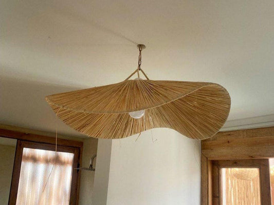 Suspension plate en raphia – Plafonnier bohème tressé naturel
