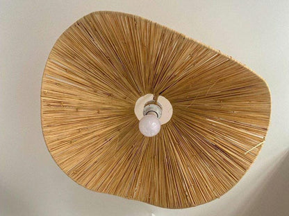 Suspension plate en raphia – Plafonnier bohème tressé naturel