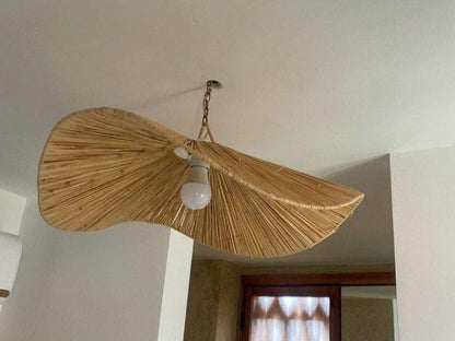 Suspension plate en raphia – Plafonnier bohème tressé naturel