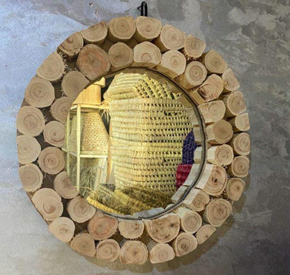 Round Rustic Wooden Frame Mirror – Handmade Natural Design
