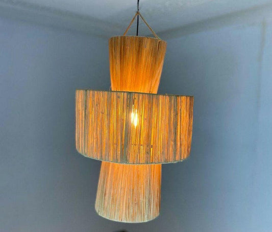 Handwoven Raffia Pendant Light – Boho Natural Ceiling Lamp