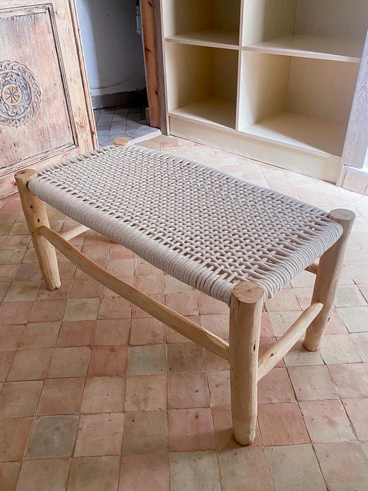 Handwoven Bench – Natural Wood & Cotton Cord