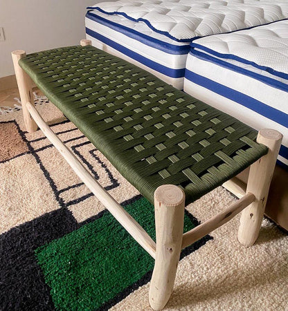 Banc en bois et assise en nylon vert