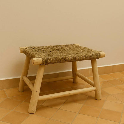 Handwoven Natural Cord Stool – Rustic Wood Frame