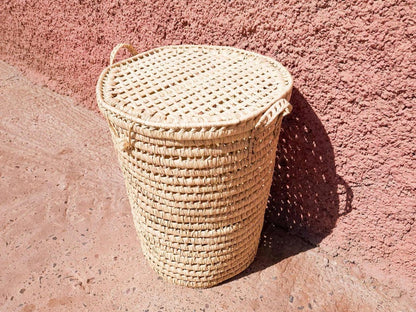 Round Laundry Basket in Palm Leaves