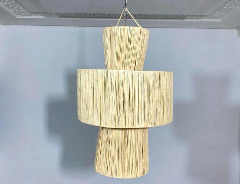 Handwoven Raffia Pendant Light – Boho Natural Ceiling Lamp