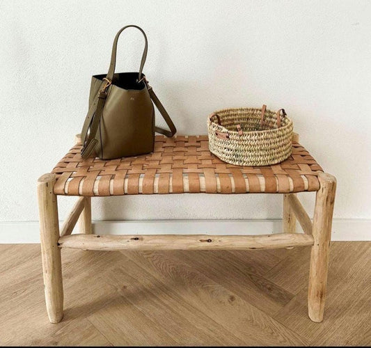 Banc marocain fait main en cuir noir et marron