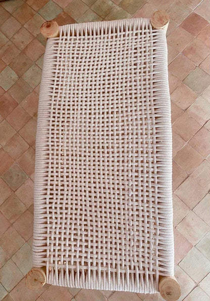 Handwoven Bench – Natural Wood & Cotton Cord